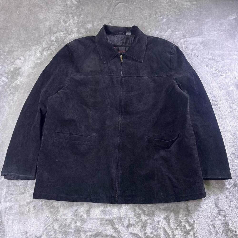 Vintage Phase Two Suede Leather Jacket Black XL Estimated Collared Zip Front